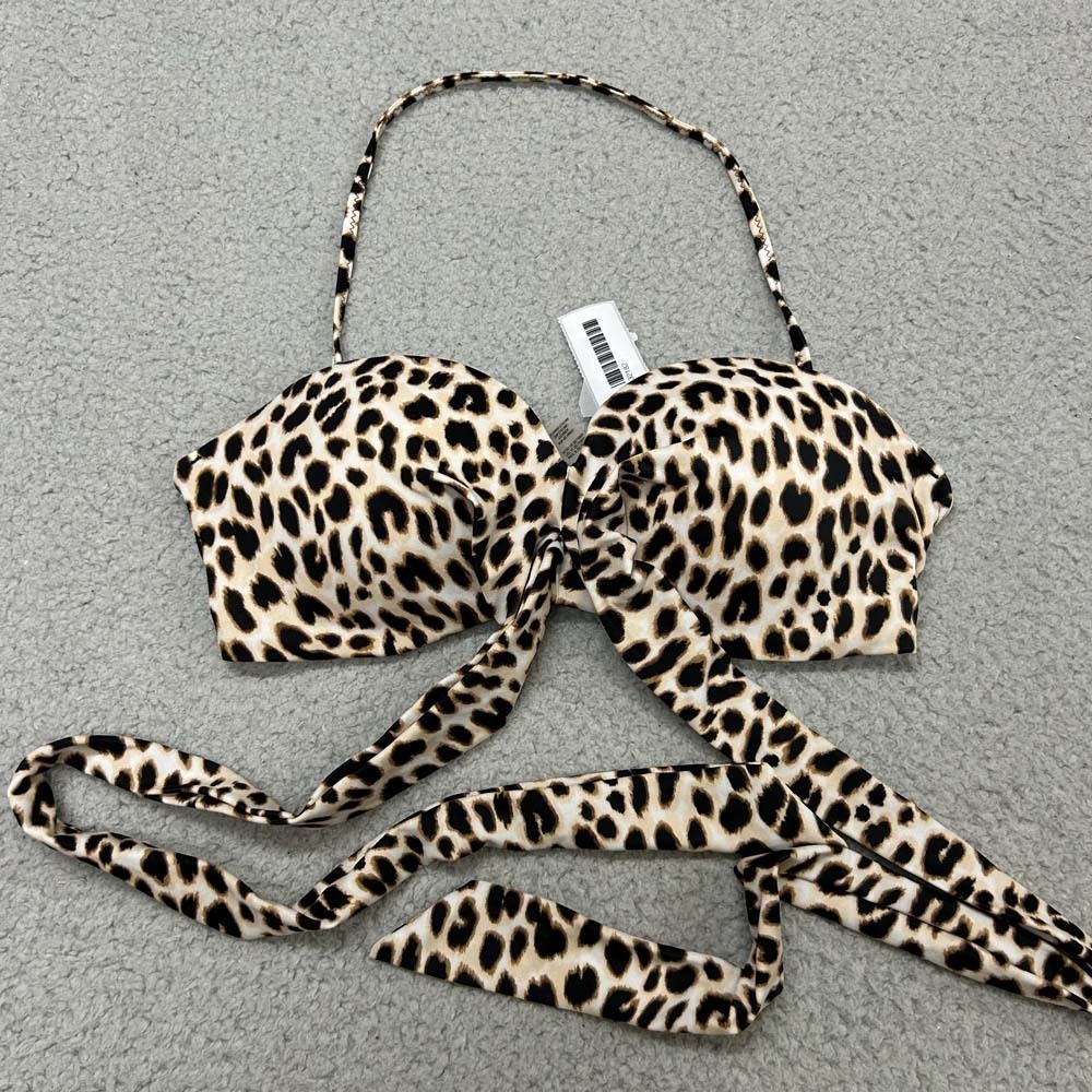 Victoria's Secret PINK Bikini Top Leopard Print Push Up Wrap Halter Swimwear